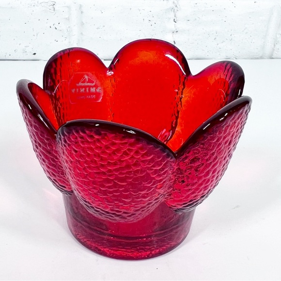 Vintage Other - VINTAGE VIKING MCM 1980s Ruby Red Textured Glass Tulip Soft Light Candle Votive